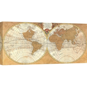 Tableau sur toile. Carte du Monde. Gilded World Hemispheres I