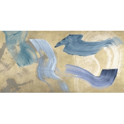 Cuadro abstracto moderno en canvas. Blue Waves on Gold