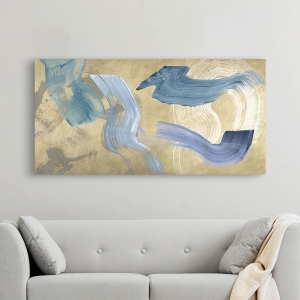 Modern abstract wall art print and canvas. Blue Waves on Gold