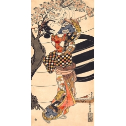 Japanese Art Print, Canvas. Ishikawa. Hanging poems on cherry tree