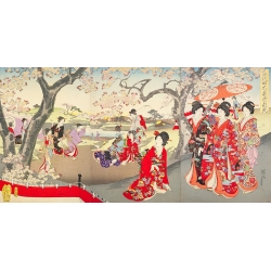 Tableau japonais, affiche et toile. Chikanobu, A Hanami Edo Castle