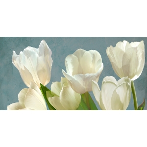 Tableau sur toile. Luca Villa, Tulipes blanches sur bleu