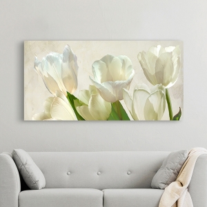 Quadro floreale, stampa su tela. Tulipani bianchi (dettaglio)
