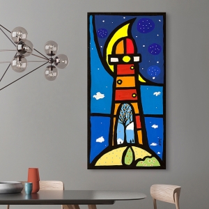 Wall Art Print and Canvas for childern room. Bright Lighthouse