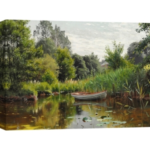 Cuadro paisaje en canvas. Mønsted, A forest lake with a rowboat