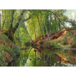 Tableau sur toile. Peder Mørk Mønsted, A stream in the forest