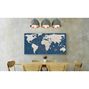 Tableau sur toile. Carte du Monde. Planisphère classique (Blue)