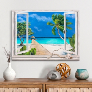 Window Wall Art. Art Print and Canvas. Tropical Beach