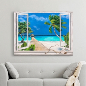 Quadro trompe l'oeil, stampa su tela. Spiaggia tropicale