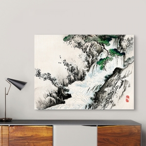 Tableau sur toile, estampe japonaise. Bairei Kono, La cascade
