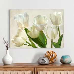 Quadro floreale, stampa su tela. Tulipani bianchi