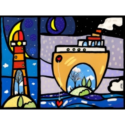 Wall Art Print and Canvas for childern room. Ark and Lighthouse