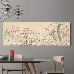 Tableau japonais. Hokusai, Mont Fuji et Cerisiers en Fleurs