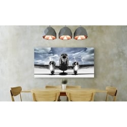 Wall art print and canvas. Gasoline Images, Airplaine taking off in a blue sky