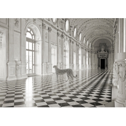 Schwarz-weiß Bilder auf Leinwand. Gepard in klassischen Interieur