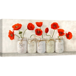 Tableau fleurs. Coquelicots dans des vases Mason Jars