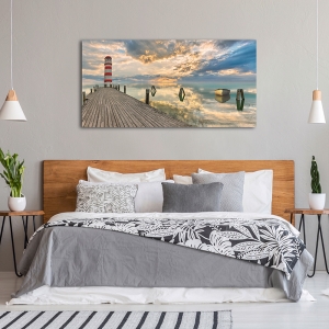 Wall art print and canvas. Pangea Images, Lighthouse and Pier on Sea