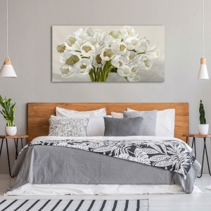 Tableau floral sur toile. Leonardo Sanna, Tulipes en blanc
