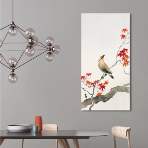 Tableau japonais sur toile et estampe. Japanese jay bird on maple