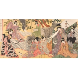 Japanese art, canvas, poster.  Kininaga, Kabuki players