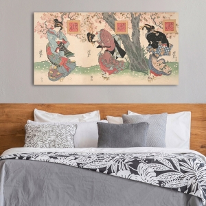 Japanese art print, canvas. Keisai Eisen, Beauties in a storm
