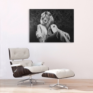 Wall art print, canvas, poster.  VizLab, Pensive Lion (BW)