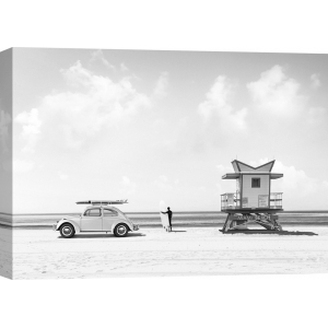 Vintage car poster and canvas. Waiting for the Waves (BW)