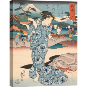 Japanese art print, canva.. Keisai Eisen, Standing woman with box