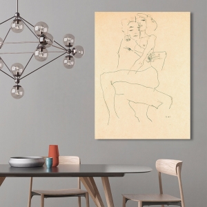 Quadro, stampa su tela. Disegni Egon Schiele, Couple Embracing