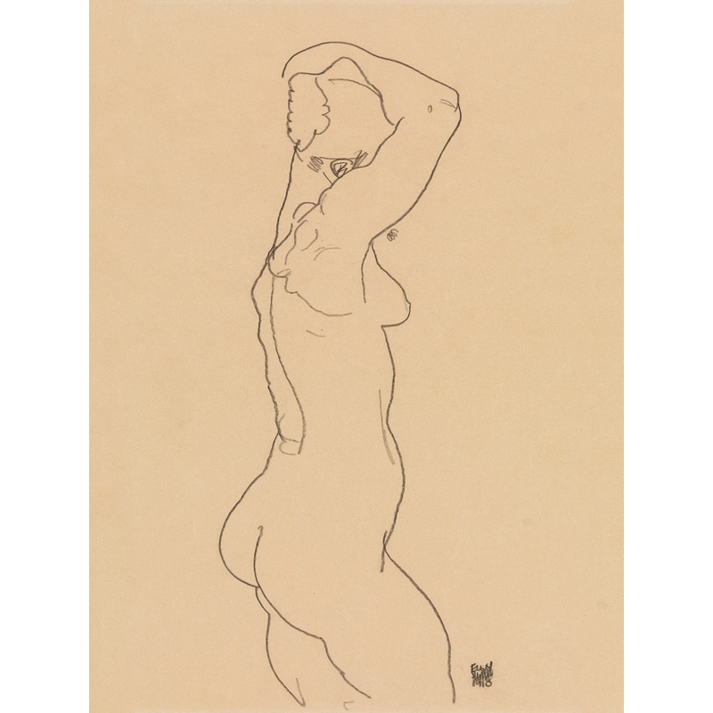 Wall art print, poster. Egon Schiele, Standing Nude, Facing Right