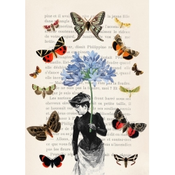 Quadro vintage, stampa su tela. Stef Lamanche, Lady of Butterflies