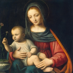 Cuadro religioso en lienzo. Bernardino Luini, La Virgen del Clavel