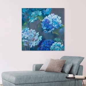 Cuadro en lienzo, flores. Nel Whatmore, Hortensias azules, detalle