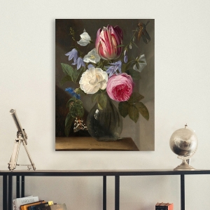 Cuadro van Thielen, Rosas y un tulipán en un jarrón de cristal