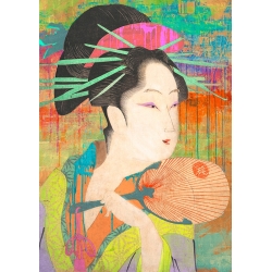 Modern japanese print, canvas. Eric Chestier, Hommage to Chokosai