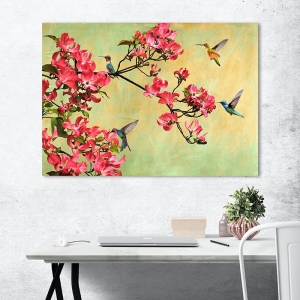 Tableau sur toile. Kelly Parr, Colibris et fleurs de magnolia