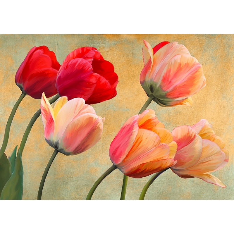 Tableau fleur moderne sur toile. Luca Villa, Tulipes d'or (détail)