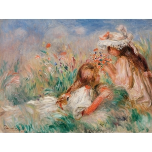 Tableau sur toile Renoir, Fillette couchée sur l'herbe et jeune fille