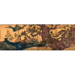 Japanese wall art print, and canvas. Kano Eitoku, Cypress Trees