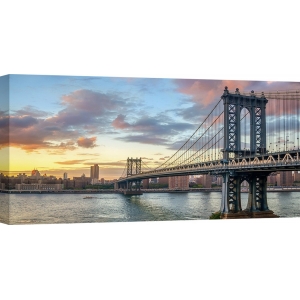 Wall art print and canvas. Manhattan Bridge at sunset, New York