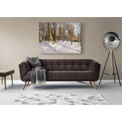 Wall art print and canvas. Peder Mørk Mønsted, Snowy forest road in sunlight
