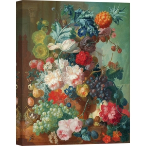 Wall art print and canvas. Jan Van Os, Fruit and Flowers in a terracotta Vase