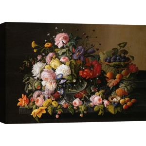 Tableau sur toile. Severin Roesen, Fleurs et fruits