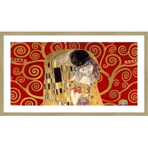 Wall art print and canvas. Gustav Klimt, The Kiss, detail (Red variation)