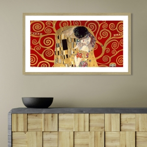 Wall art print and canvas. Gustav Klimt, The Kiss, detail (Red variation)