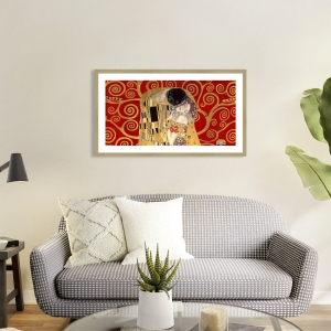 Wall art print and canvas. Gustav Klimt, The Kiss, detail (Red variation)