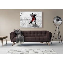 Wall art print and canvas. Couple dancing Tango on cobblestone road