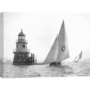 Quadro, stampa su tela. Sloop and Channel Pile Light on Sydney Harbour