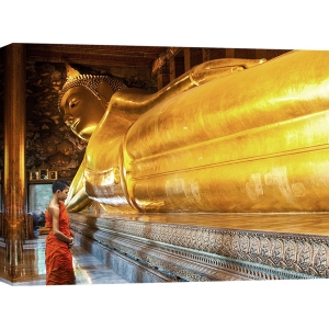 Wall art print and canvas. Pangea Images, Praying the reclined Buddha, Wat Pho, Bangkok, Thailand