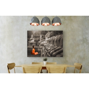 Wall art print and canvas. Pangea Images, Young Buddhist Monk praying, Thailand (BW)